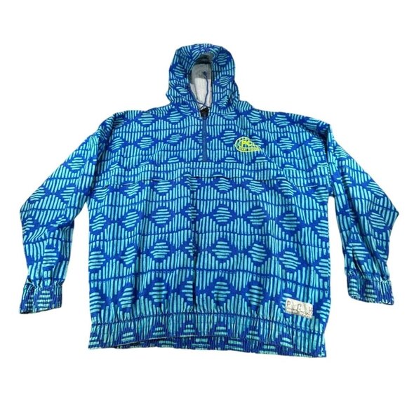 Vintage Pacific Coast Highway Blue & Teal Geometric Hoodie Jacket XL 100% Cotton - Picture 1 of 10